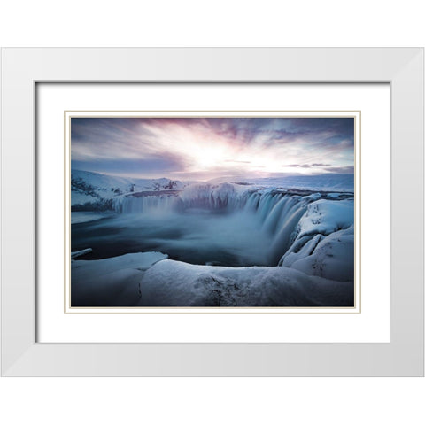 Morning Godafoss White Modern Wood Framed Art Print with Double Matting by Bradnam, Colin
