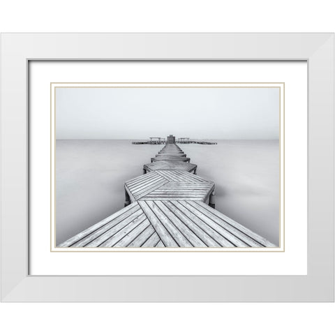 The Pier White Modern Wood Framed Art Print with Double Matting by Garci, Xavier