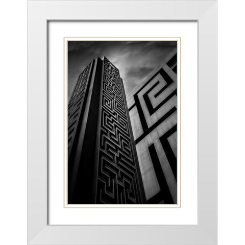 Double Maze White Modern Wood Framed Art Print with Double Matting by Jamal, Khalid