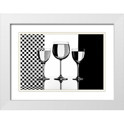 Blackawhite Glasses White Modern Wood Framed Art Print with Double Matting by Madison
