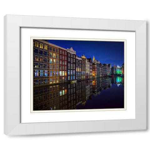 Amsterdam At Night 2017 White Modern Wood Framed Art Print with Double Matting by Pablo De, Juan