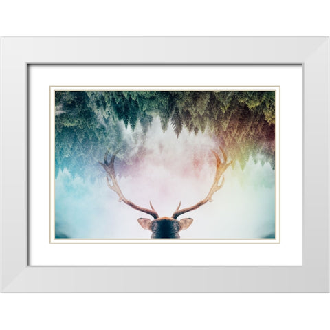 Antler White Modern Wood Framed Art Print with Double Matting by Beata, Angyalosi