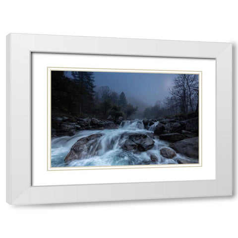 Waterland White Modern Wood Framed Art Print with Double Matting by Bruzzone, Alfredo