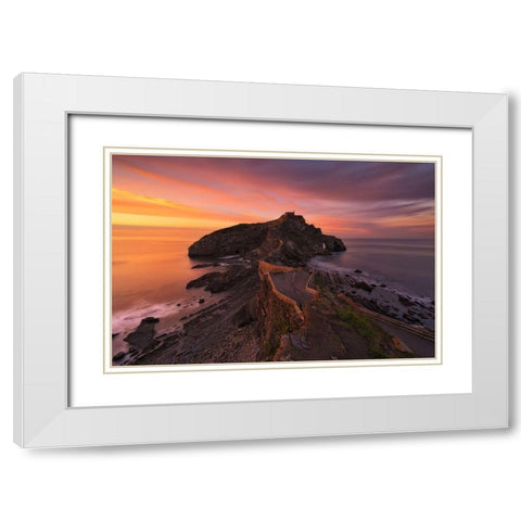 Gaztelugatxe White Modern Wood Framed Art Print with Double Matting by Carrillo Lopez, Antonio
