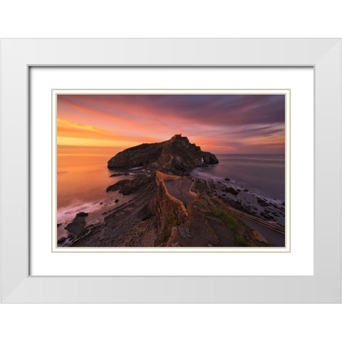 Gaztelugatxe White Modern Wood Framed Art Print with Double Matting by Carrillo Lopez, Antonio