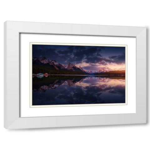 Maligne Mountains White Modern Wood Framed Art Print with Double Matting by Pablo De, Juan