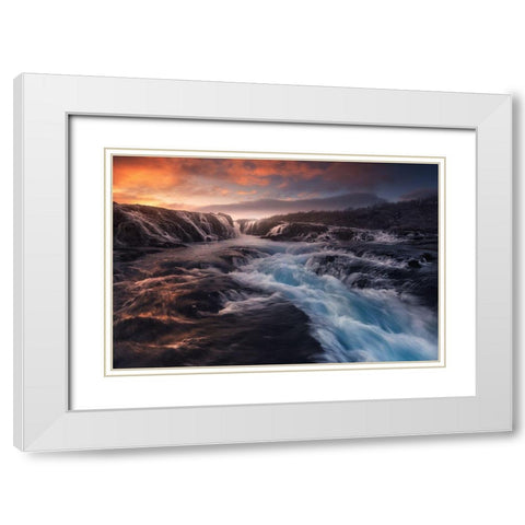 Blue Flow White Modern Wood Framed Art Print with Double Matting by F. Turienzo, Carlos