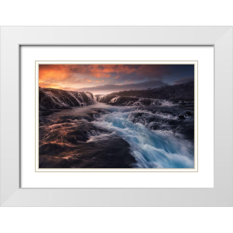 Blue Flow White Modern Wood Framed Art Print with Double Matting by F. Turienzo, Carlos