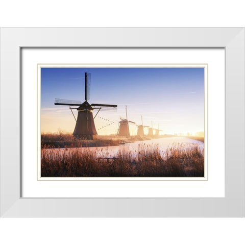 Kinderdijk 4. White Modern Wood Framed Art Print with Double Matting by Pablo De, Juan