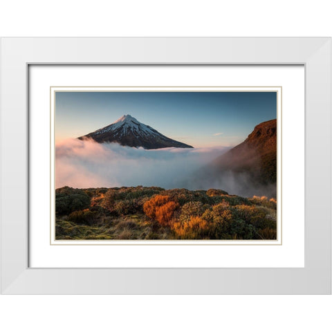 Mt Taranaki White Modern Wood Framed Art Print with Double Matting by Schaarschmidt, Christoph