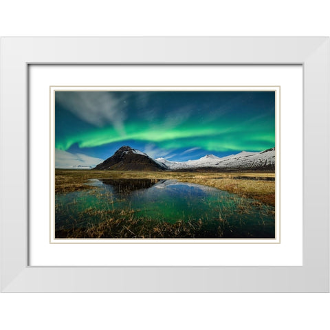 The Green Dancer White Modern Wood Framed Art Print with Double Matting by Moreno, Miguel