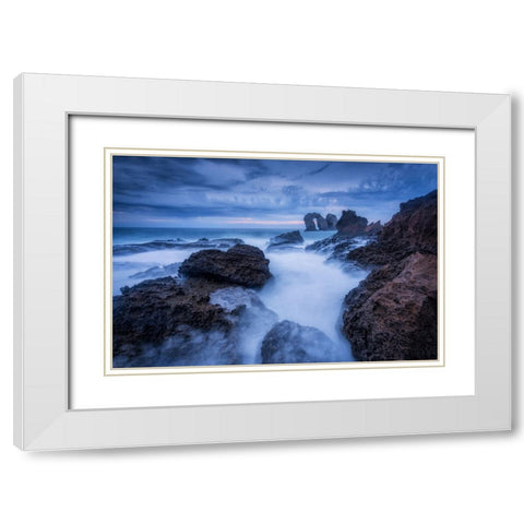 Rocky Blue White Modern Wood Framed Art Print with Double Matting by Lanza, Sergio