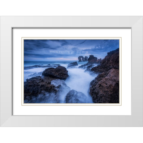 Rocky Blue White Modern Wood Framed Art Print with Double Matting by Lanza, Sergio