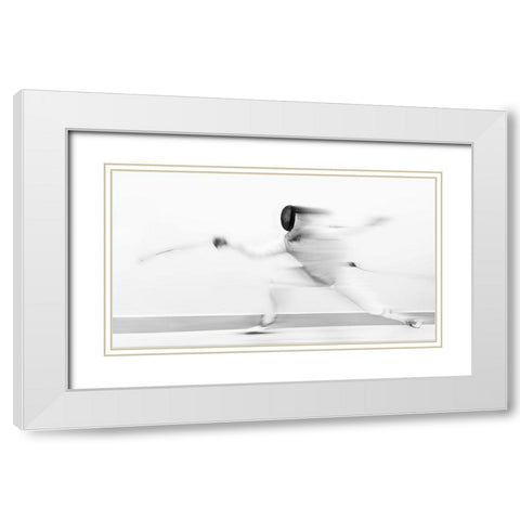 Fencing White Modern Wood Framed Art Print with Double Matting by Deng, Larry