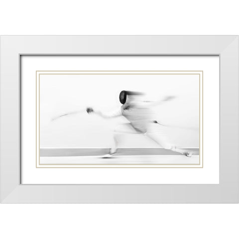 Fencing White Modern Wood Framed Art Print with Double Matting by Deng, Larry