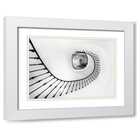 La Escalera White Modern Wood Framed Art Print with Double Matting by Antonio Trivino, Jose