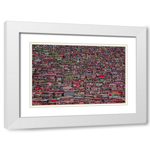 Larung Gar White Modern Wood Framed Art Print with Double Matting by Tianyu