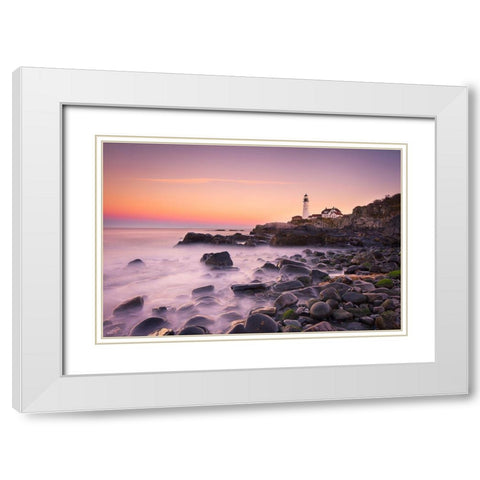 Portland Headlight White Modern Wood Framed Art Print with Double Matting by Zheng, Michael