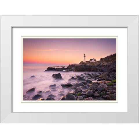 Portland Headlight White Modern Wood Framed Art Print with Double Matting by Zheng, Michael