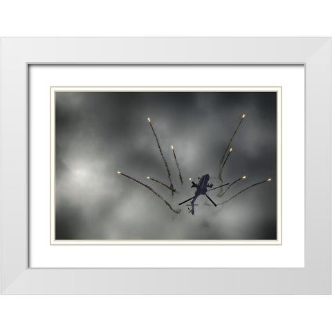 Apaches Fireworks White Modern Wood Framed Art Print with Double Matting by Orion