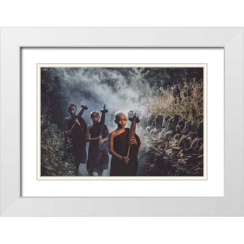 No.15 White Modern Wood Framed Art Print with Double Matting by M, Adirek