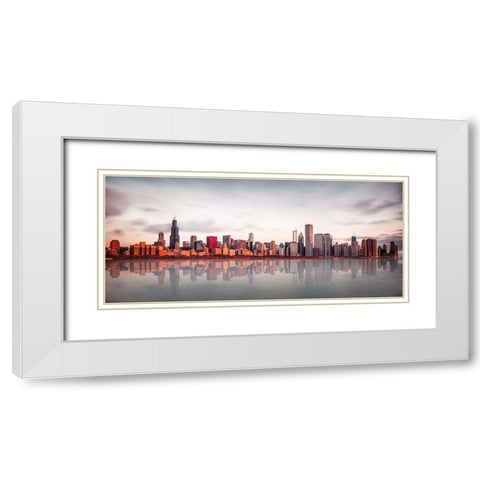 Sunrise At Chicago White Modern Wood Framed Art Print with Double Matting by Kopczynski, Marcin