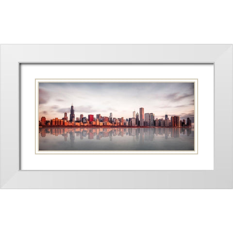 Sunrise At Chicago White Modern Wood Framed Art Print with Double Matting by Kopczynski, Marcin