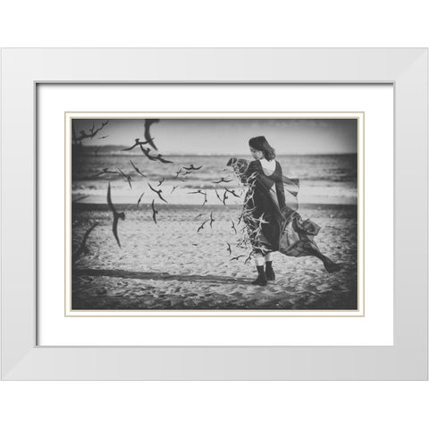 Ominous Call Death White Modern Wood Framed Art Print with Double Matting by Kiyota, Daisuke