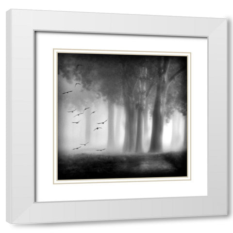 Morning Trees White Modern Wood Framed Art Print with Double Matting by Van Bijnen, Jacqueline