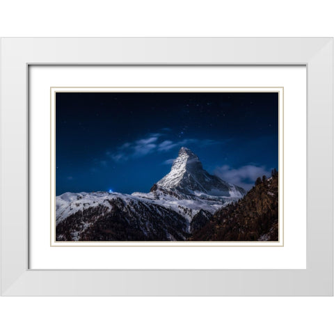 Full Moon At Matterhorn White Modern Wood Framed Art Print with Double Matting by Gonzalez Vera, Jesus
