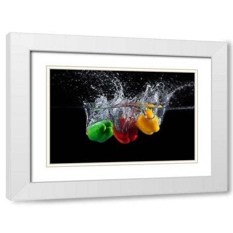 Paprika Splash White Modern Wood Framed Art Print with Double Matting by Stefan, Mogyorosi