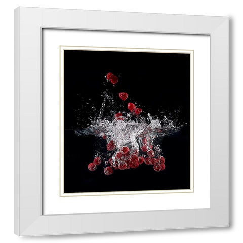 Raspberry Splash White Modern Wood Framed Art Print with Double Matting by Stefan, Mogyorosi