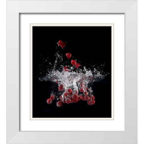 Raspberry Splash White Modern Wood Framed Art Print with Double Matting by Stefan, Mogyorosi