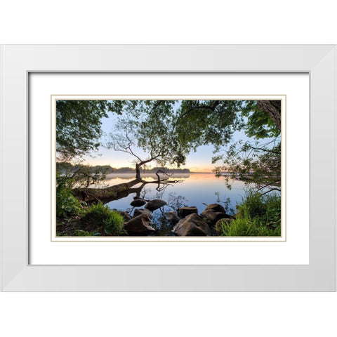 Lake View White Modern Wood Framed Art Print with Double Matting by Keller