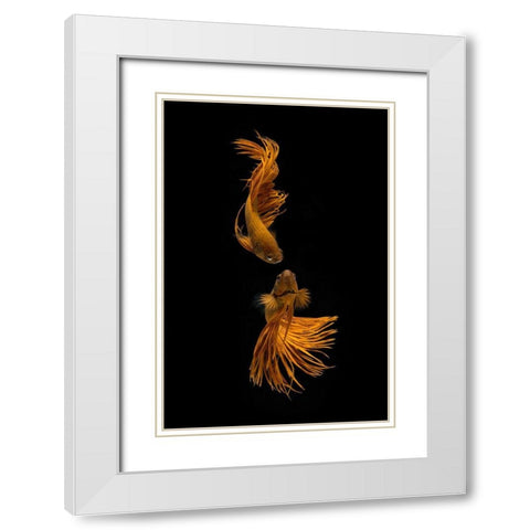 Love Story Of The Golden Fish White Modern Wood Framed Art Print with Double Matting by Rahayu, Ganjar