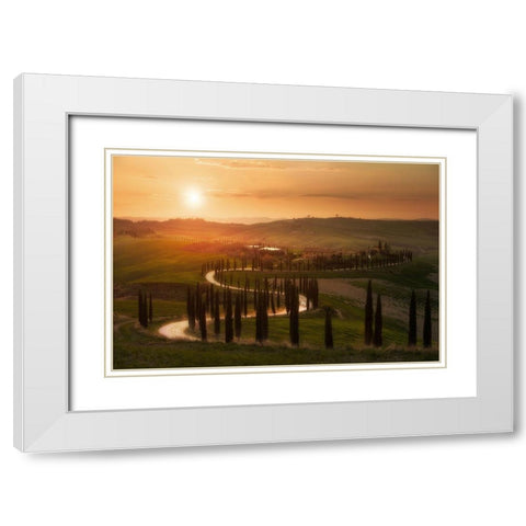 Tuscany Evening White Modern Wood Framed Art Print with Double Matting by Anton, Rostovskiy