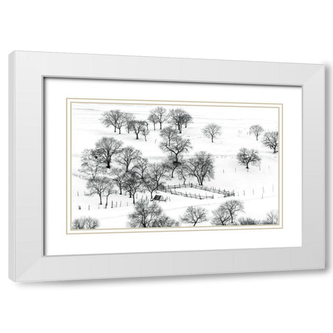 Bashang Winter White Modern Wood Framed Art Print with Double Matting by Zhu, Hua