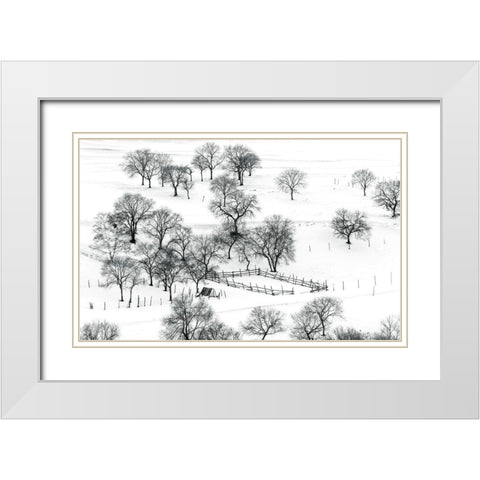 Bashang Winter White Modern Wood Framed Art Print with Double Matting by Zhu, Hua