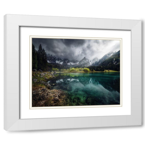 Azul Turquesa. White Modern Wood Framed Art Print with Double Matting by Pablo De, Juan