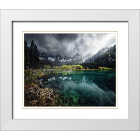 Azul Turquesa. White Modern Wood Framed Art Print with Double Matting by Pablo De, Juan