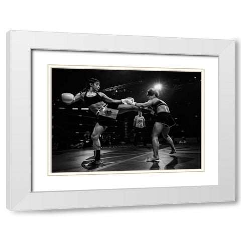 Kickboxing Fighting White Modern Wood Framed Art Print with Double Matting by Zhao, Henry