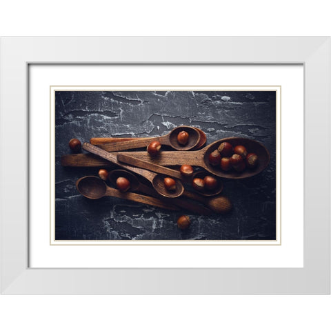 Hazelnuts White Modern Wood Framed Art Print with Double Matting by Karina, Aleksandrova