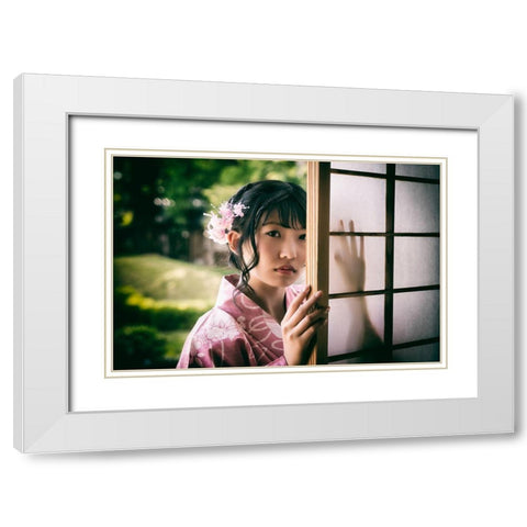 Paper Sliding Door White Modern Wood Framed Art Print with Double Matting by Flavor, 7