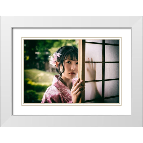 Paper Sliding Door White Modern Wood Framed Art Print with Double Matting by Flavor, 7