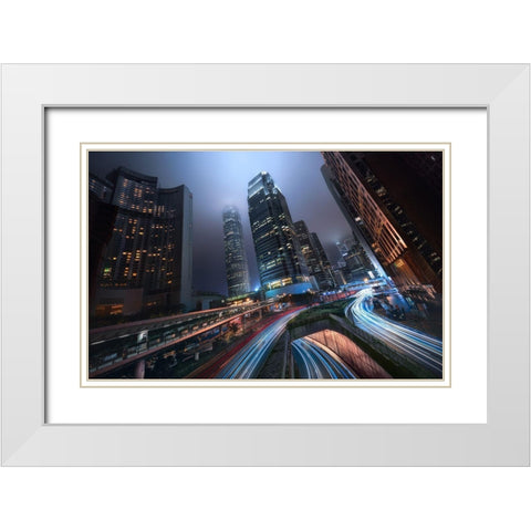 Hong Kong City Lights White Modern Wood Framed Art Print with Double Matting by M. Garcia, Jesus