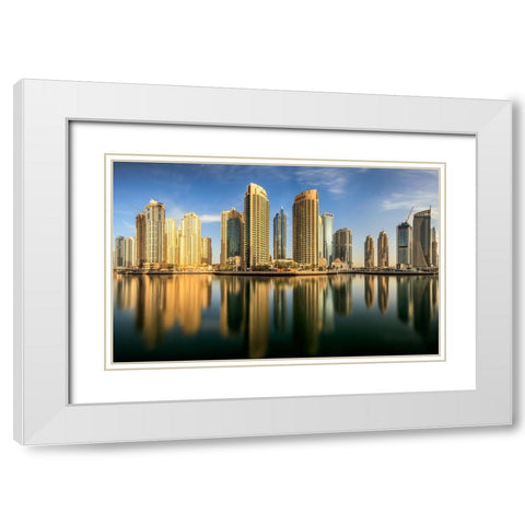 Panoramic Dubai Marina White Modern Wood Framed Art Print with Double Matting by Shamaa, Mohammed