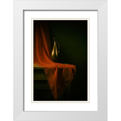 Still Life With A Red Cloth White Modern Wood Framed Art Print with Double Matting by magnola