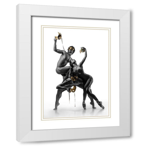 Masks Iv White Modern Wood Framed Art Print with Double Matting by DDiArte