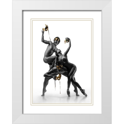 Masks Iv White Modern Wood Framed Art Print with Double Matting by DDiArte