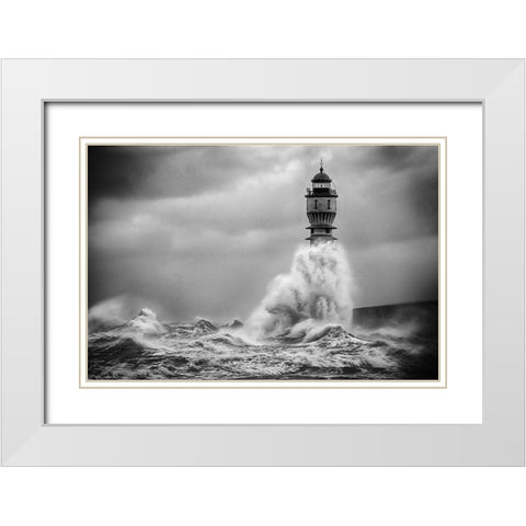 La Vague White Modern Wood Framed Art Print with Double Matting by Pecqueux, Stephane